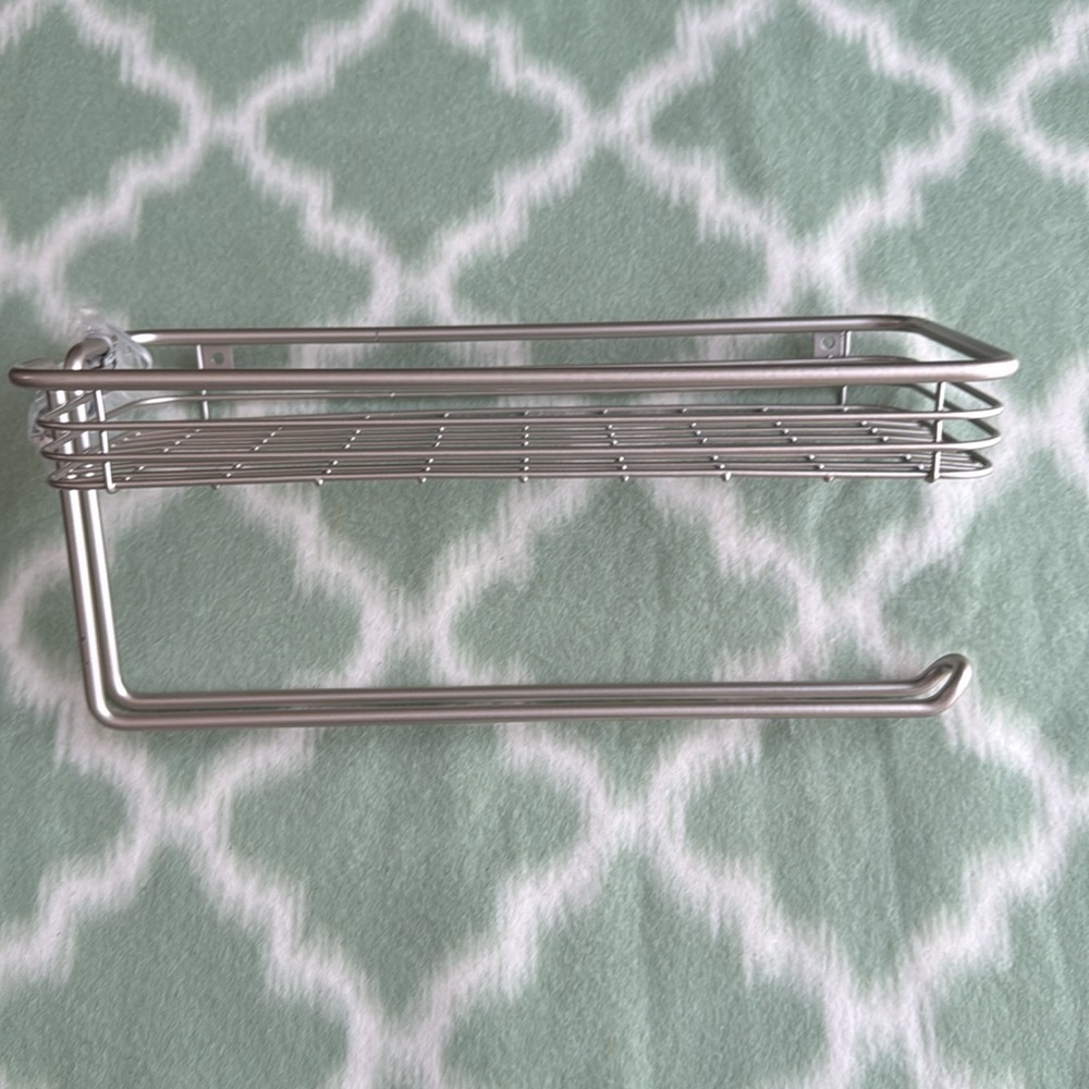 NEW brushed nickel metal wire basket with towel bar